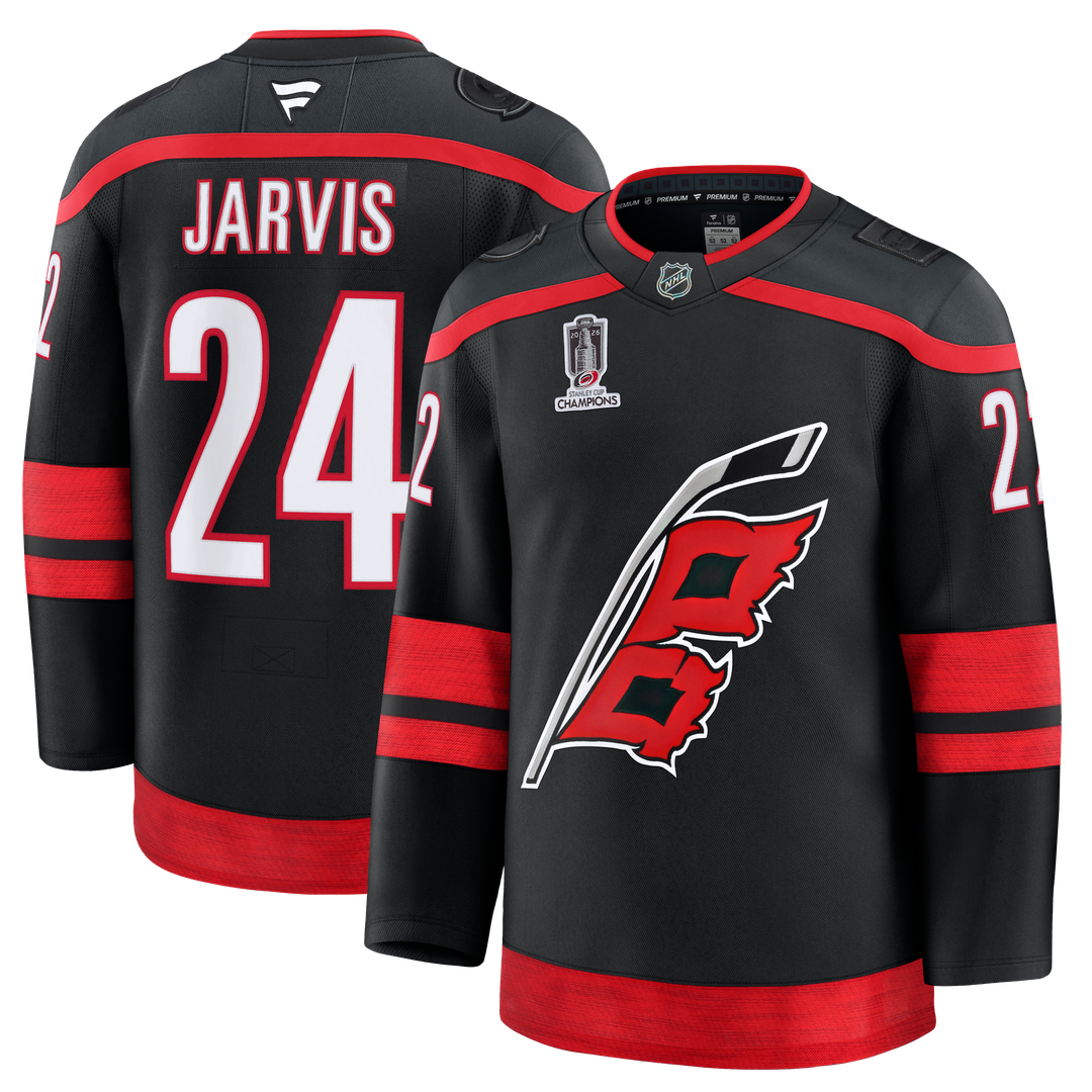 Seth Jarvis Carolina Hurricanes Fanatics 2026 Stanley Cup Champions Home Premium Patch Jersey - Black