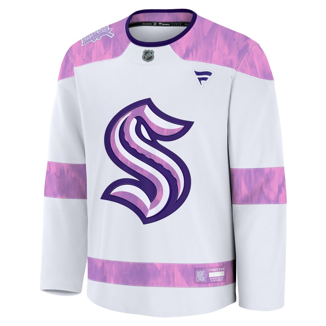 Seattle Kraken Fanatics 2024 Hockey Fights Cancer Practice Jersey - White