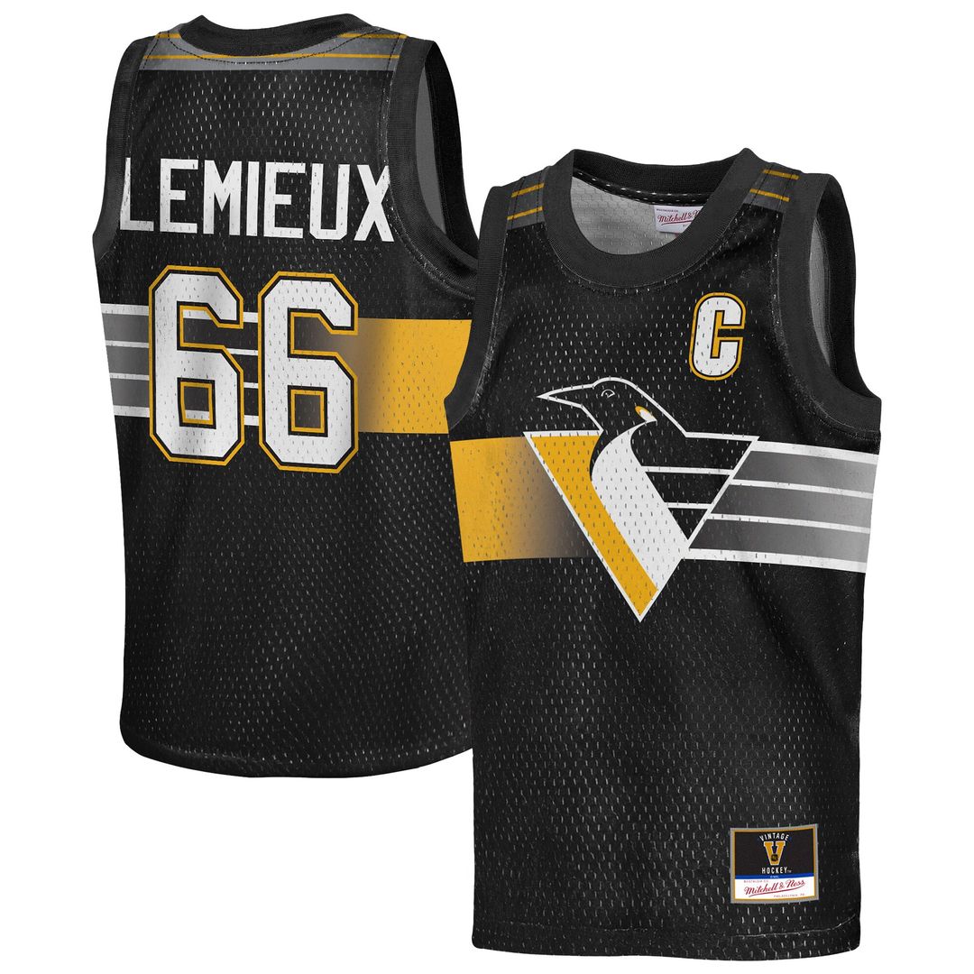 Mario Lemieux Pittsburgh Penguins Mitchell & Ness Youth Maxxed Out Fashion Basketball Jersey - Black