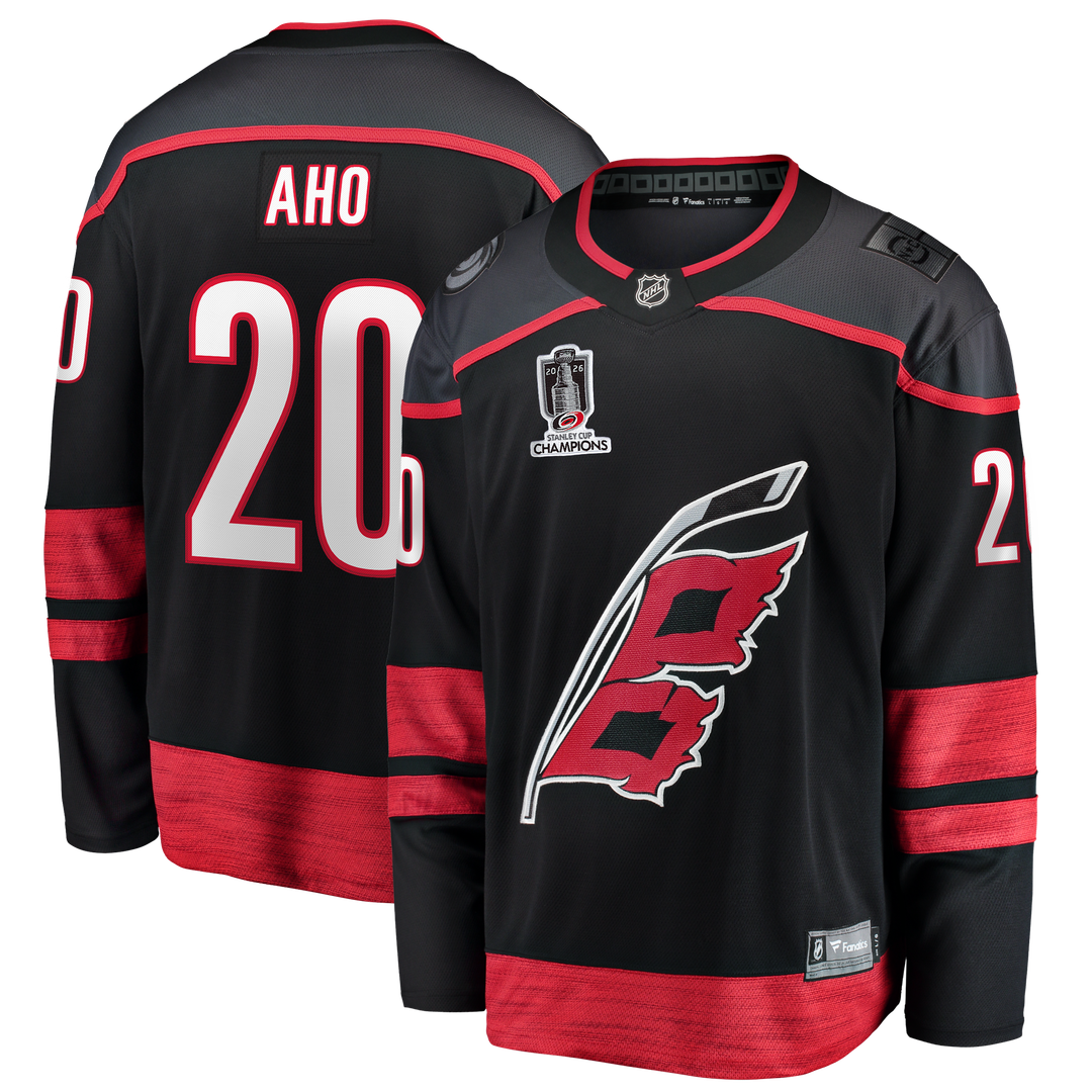Sebastian Aho Carolina Hurricanes Fanatics 2026 Stanley Cup Champions Home Breakaway Jersey - Black