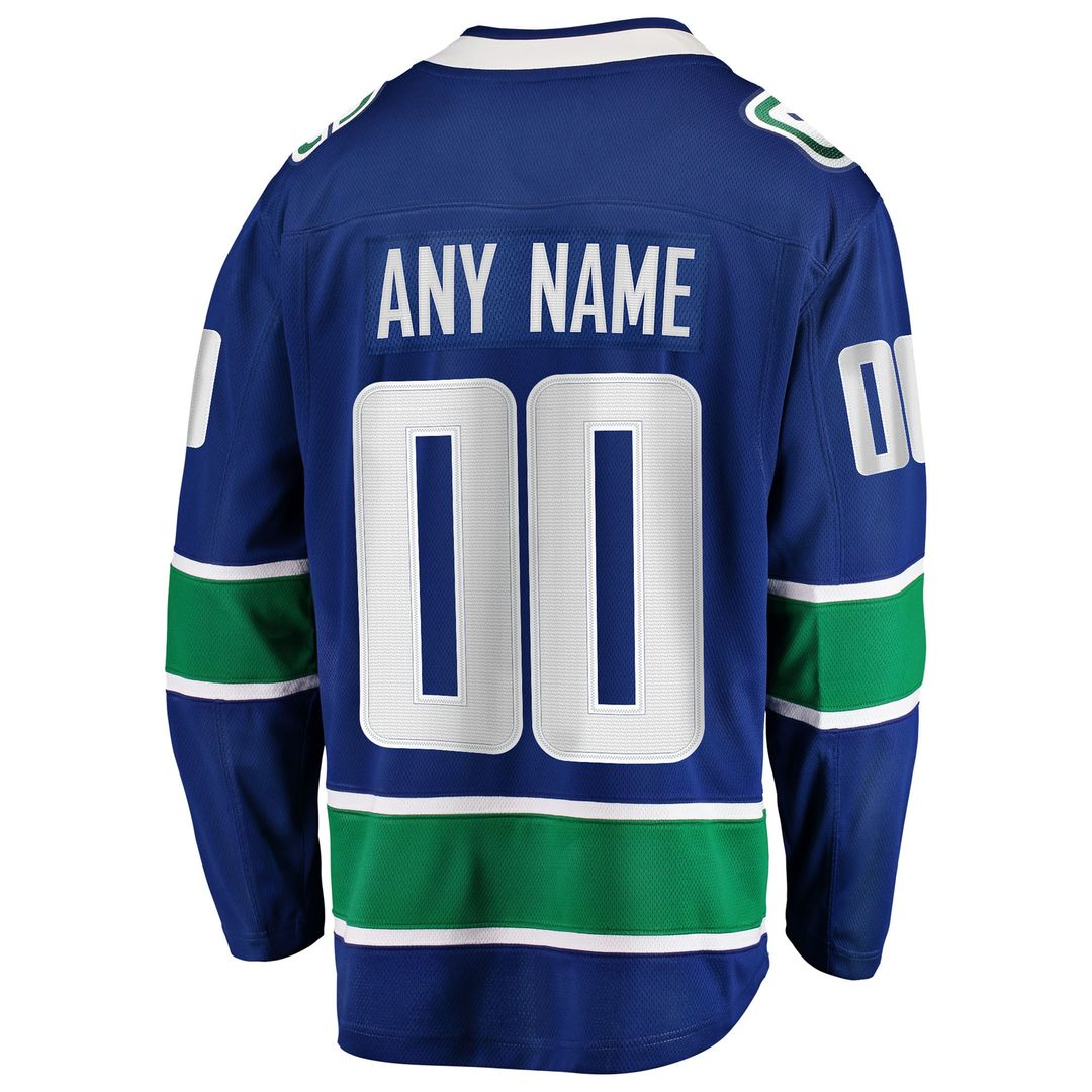 Vancouver Canucks Fanatics Home Team Breakaway Custom Jersey - Blue