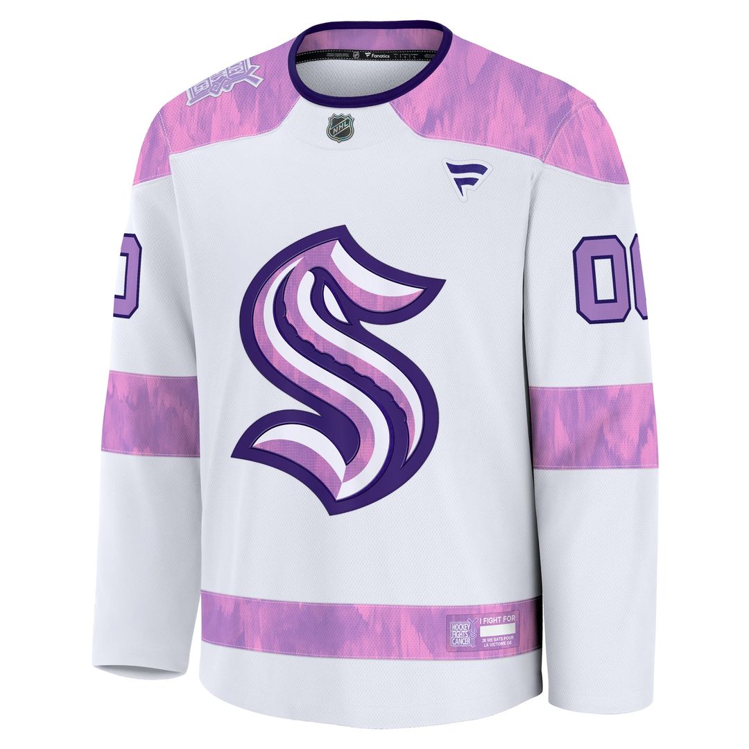 Seattle Kraken Fanatics 2024 Hockey Fights Cancer Custom Practice Jersey - White