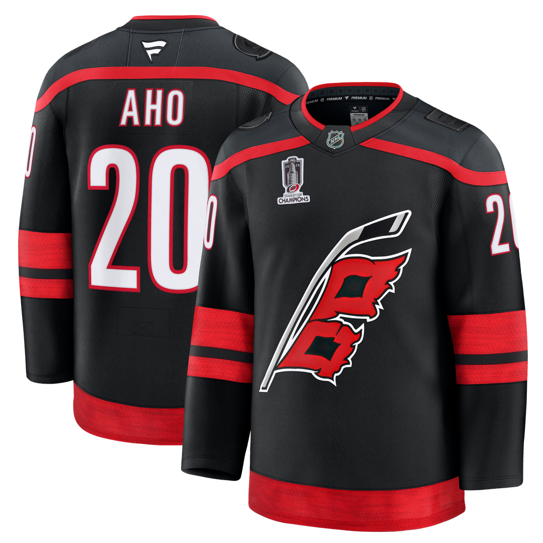 Sebastian Aho Carolina Hurricanes Fanatics 2026 Stanley Cup Champions Home Premium Patch Jersey - Black