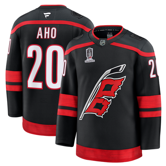 Sebastian Aho Carolina Hurricanes Fanatics 2026 Stanley Cup Champions Home Premium Patch Jersey - Black