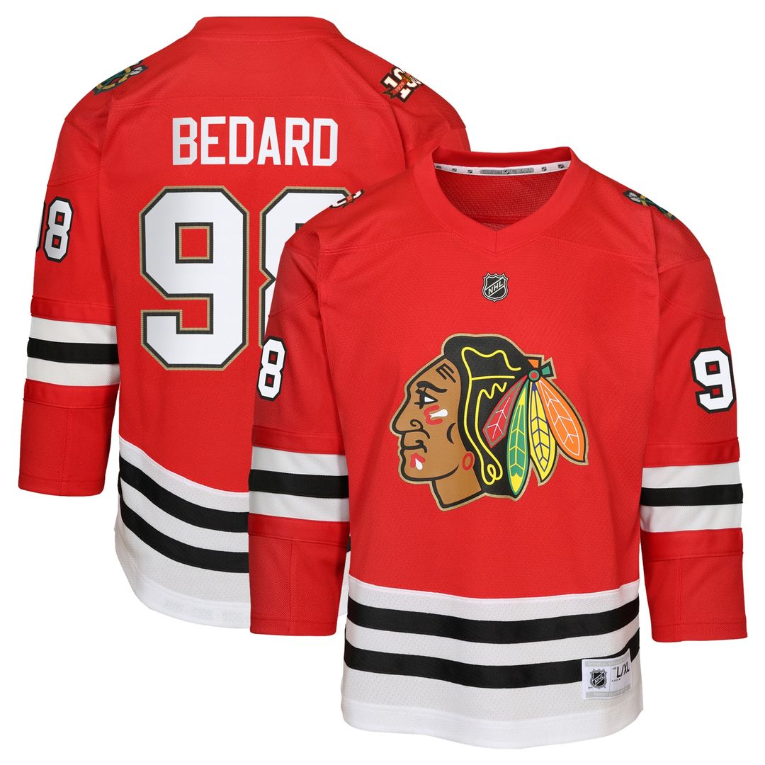 Connor Bedard Chicago Blackhawks Anniversary Centennial Player Replica Jersey Youth Anniversary Centennial Player Replica Jersey - Red